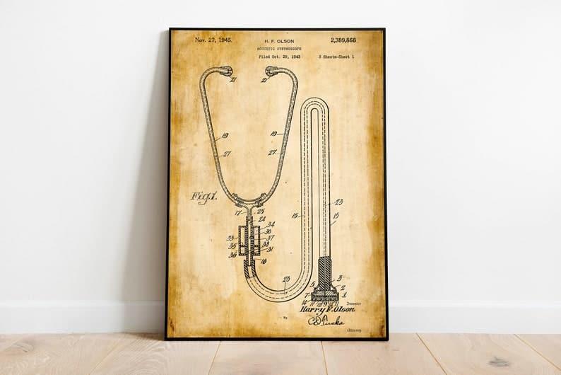 Stethoscope Patent Print| Framed Art Print