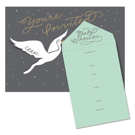 Stork Stops Here Baby Shower Invite Notecards - MAIA HOMES