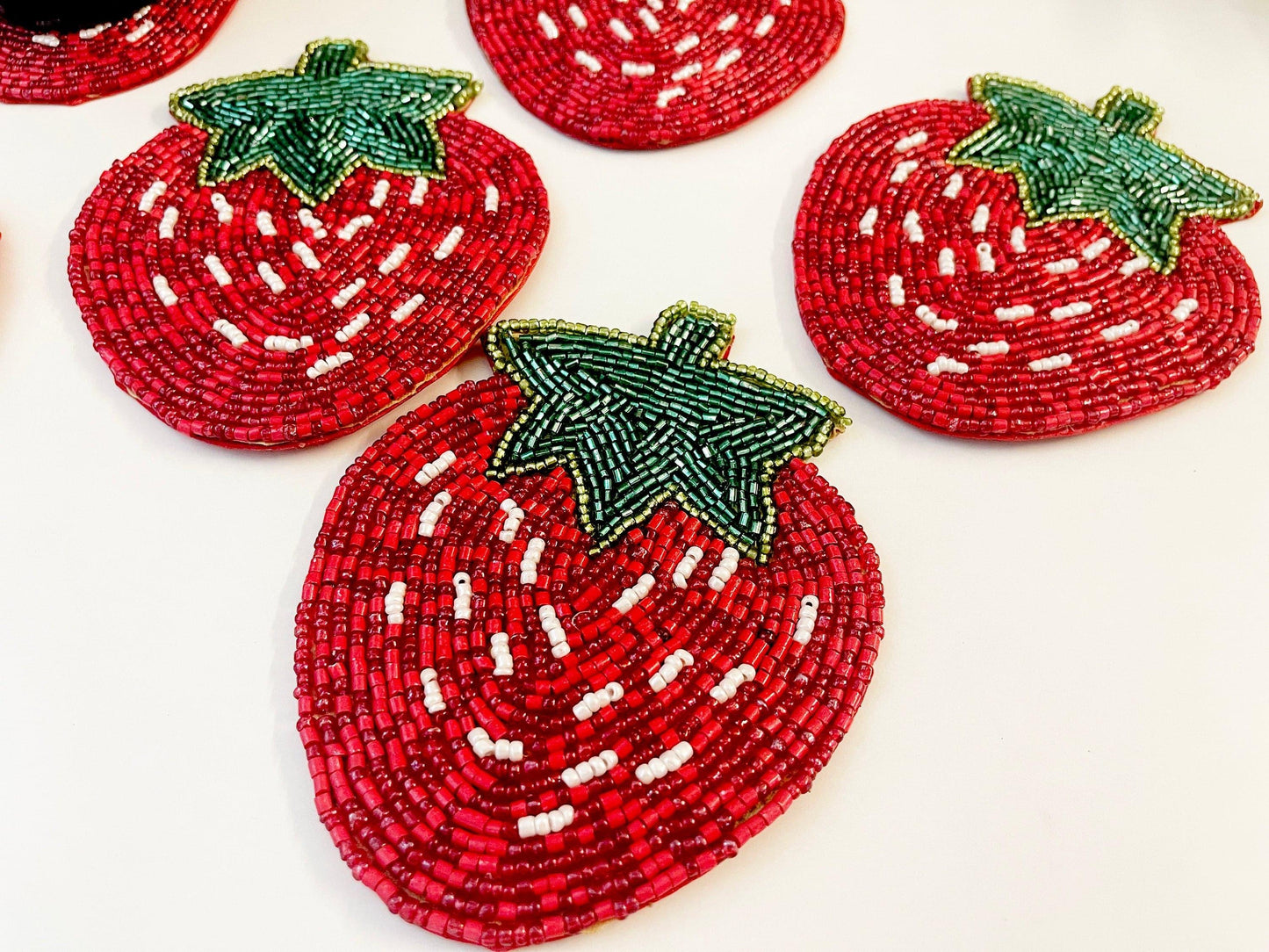 Strawberry Beaded Coasters - Set of 6 - MAIA HOMES