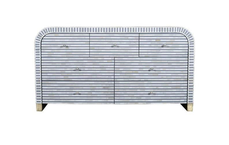 Stripe Waterfall Bone Inlay 7 Drawer Buffet Sideboard