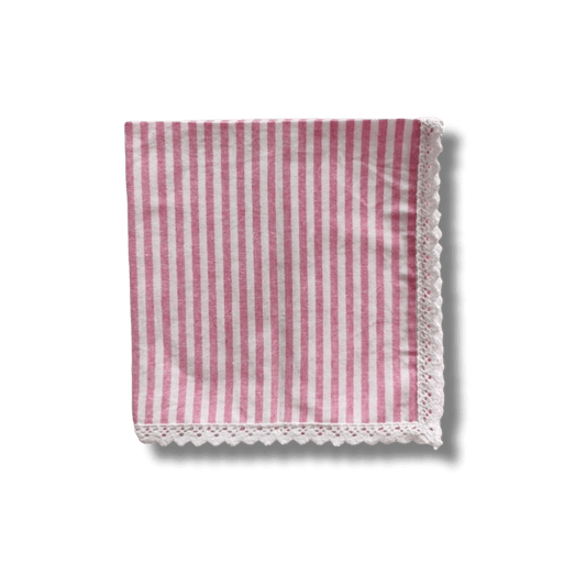 Striped Linen Napkins with White Lace