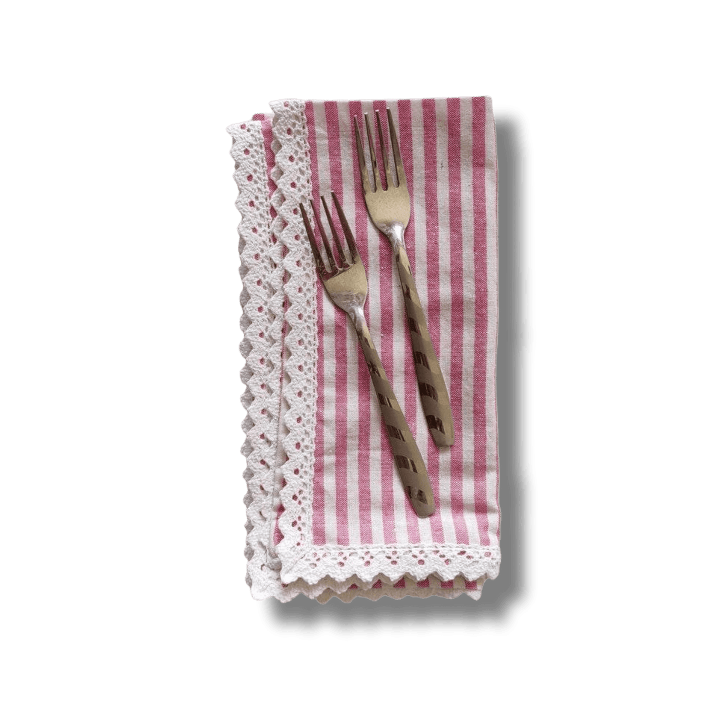 Striped Linen Napkins with White Lace - MAIA HOMES