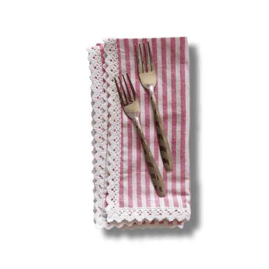 Striped Linen Napkins with White Lace