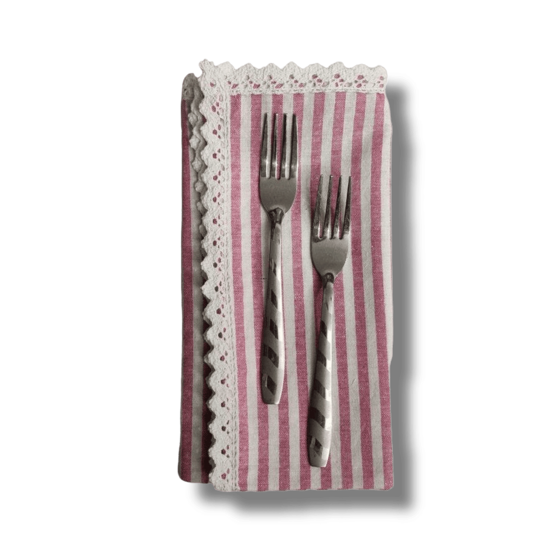 Striped Linen Napkins with White Lace