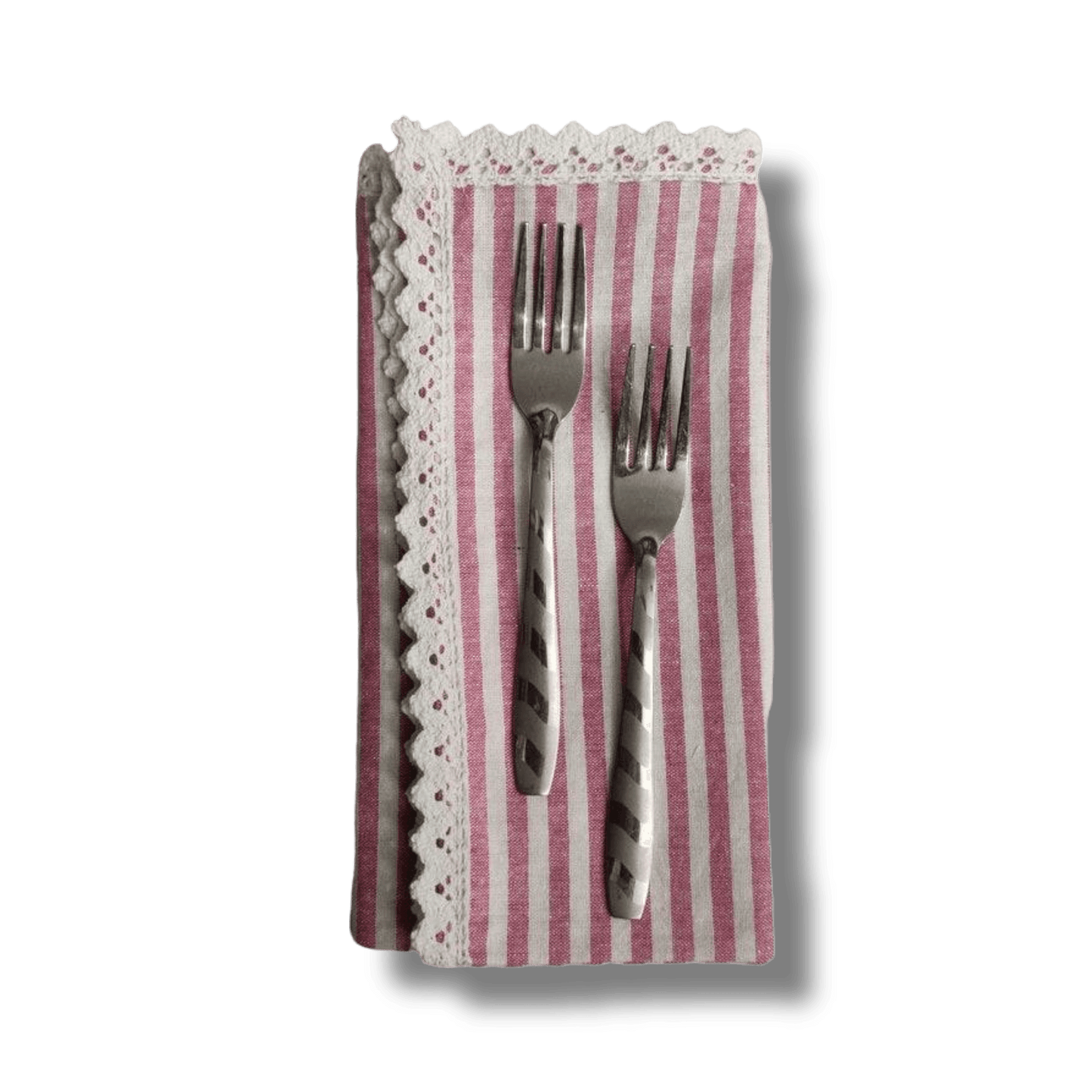 Striped Linen Napkins with White Lace - MAIA HOMES