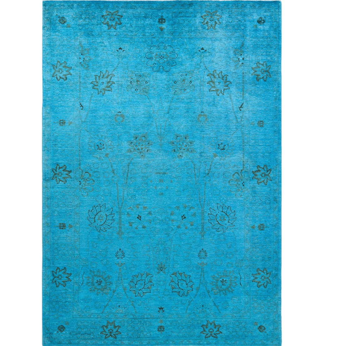 Subtle Floral Sky Hand Spun Wool Hand Knotted Area Rug