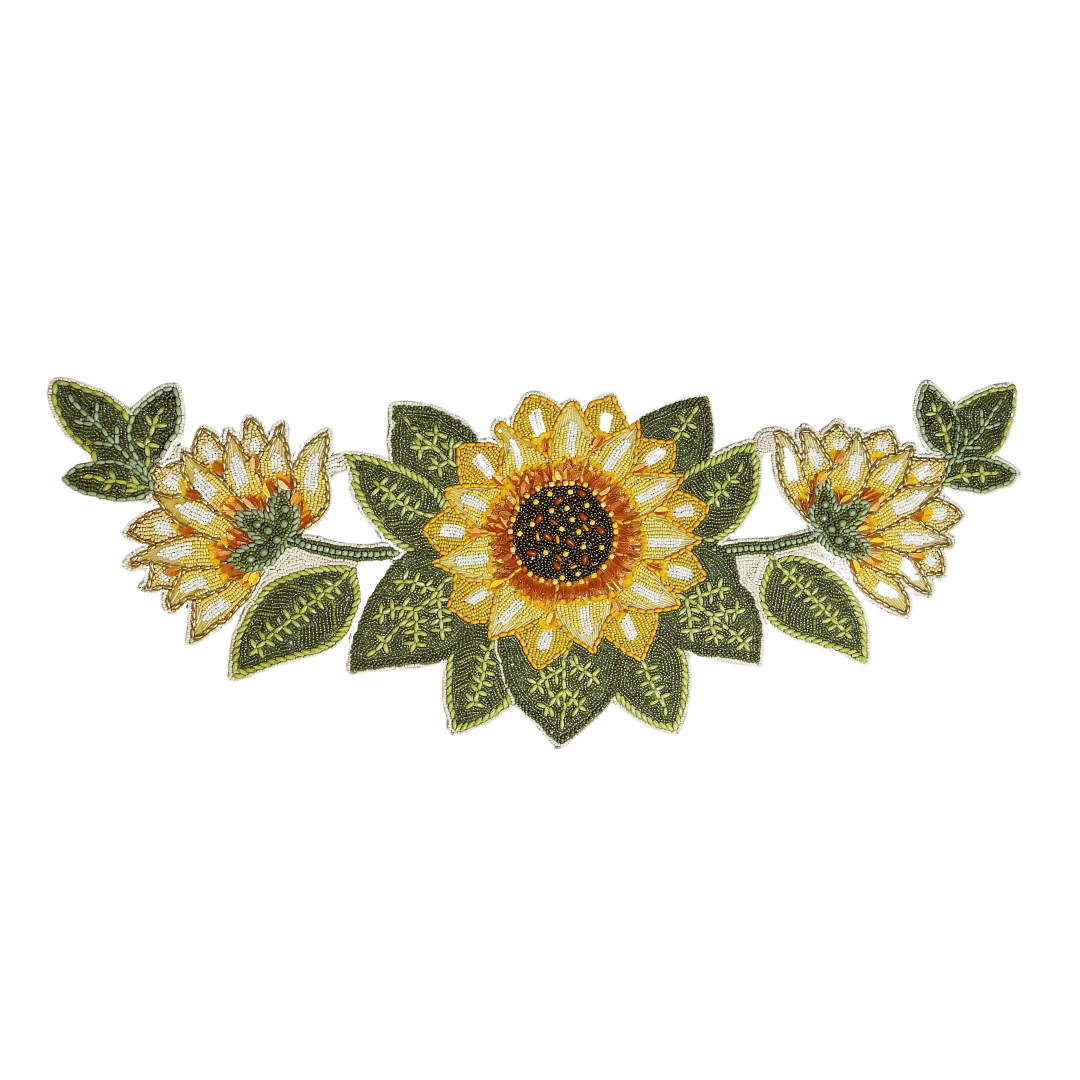 Sunflower and Leaves Beaded Table Runner