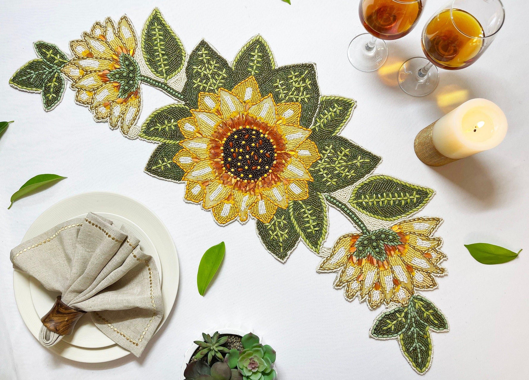 Sunflower and Leaves Beaded Table Runner Default Title