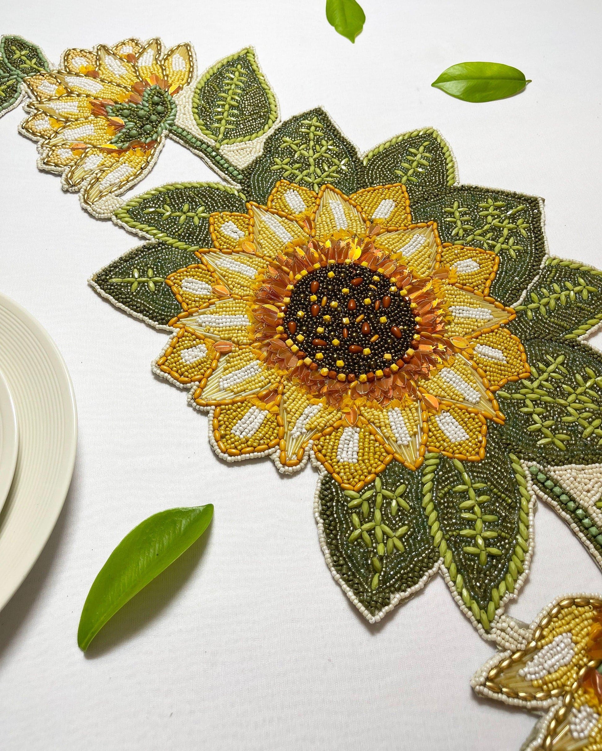 Sunflower and Leaves Beaded Table Runner - MAIA HOMES