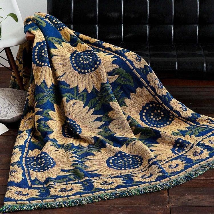 Sunflower Knitted Cotton Throw Blanket