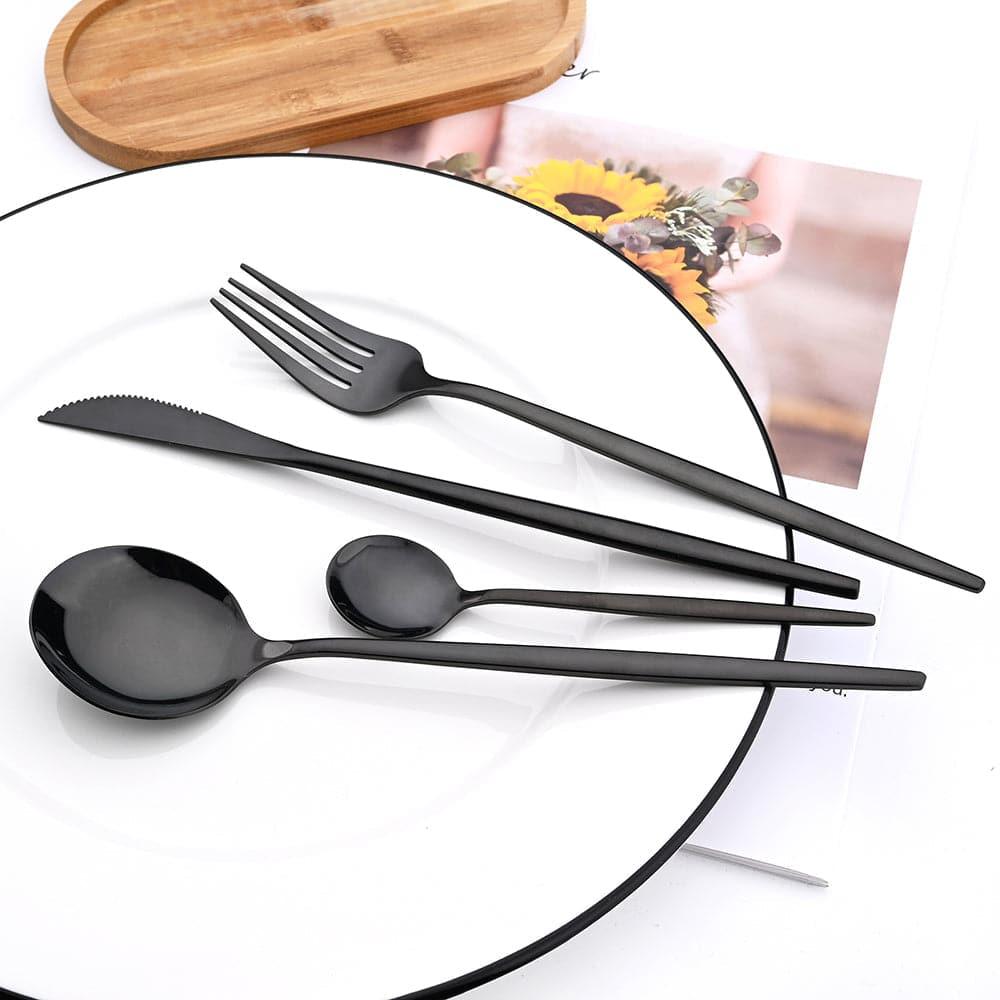 Sunshine Cutlery Set 24 pcs Polished Steel Black