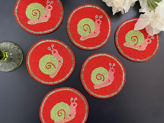 Super Lazy Snail Beaded Drink Coasters - MAIA HOMES