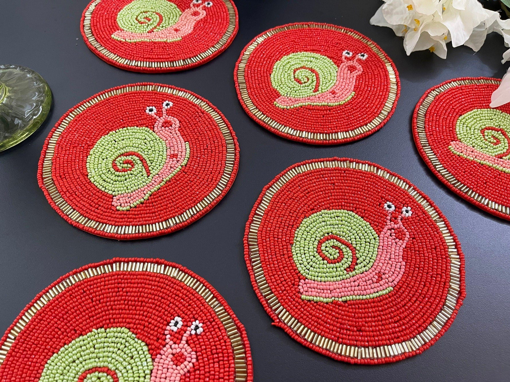 Super Lazy Snail Beaded Drink Coasters