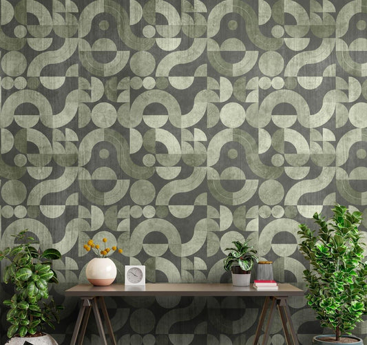 Sutra, Green Abstract Geometric Patten Wallpaper