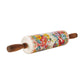 Sweet Romance Blossoms Ceramic Rolling Pin with Acacia Wood Handles