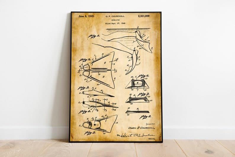 Swimming Fin Patent Print| Framed Art Print