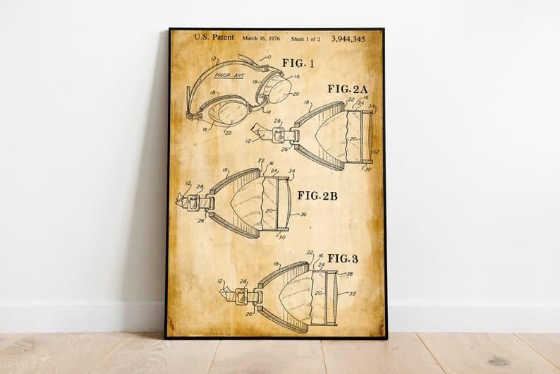 Swimming Goggles Patent Print| Framed Art Print - MAIA HOMES