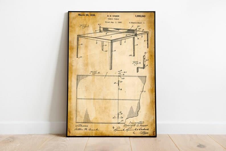 Table Tennis Patent Print| Framed Art Print