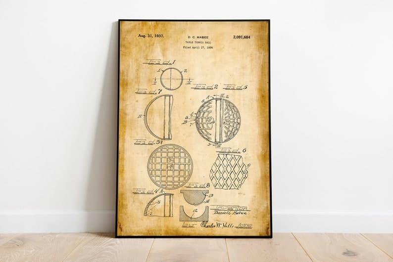 Table Tennis Patent Print| Framed Art Print