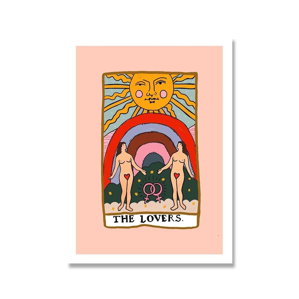 Tarot Lovers Pink Vintage Inspired Wall Print - MAIA HOMES