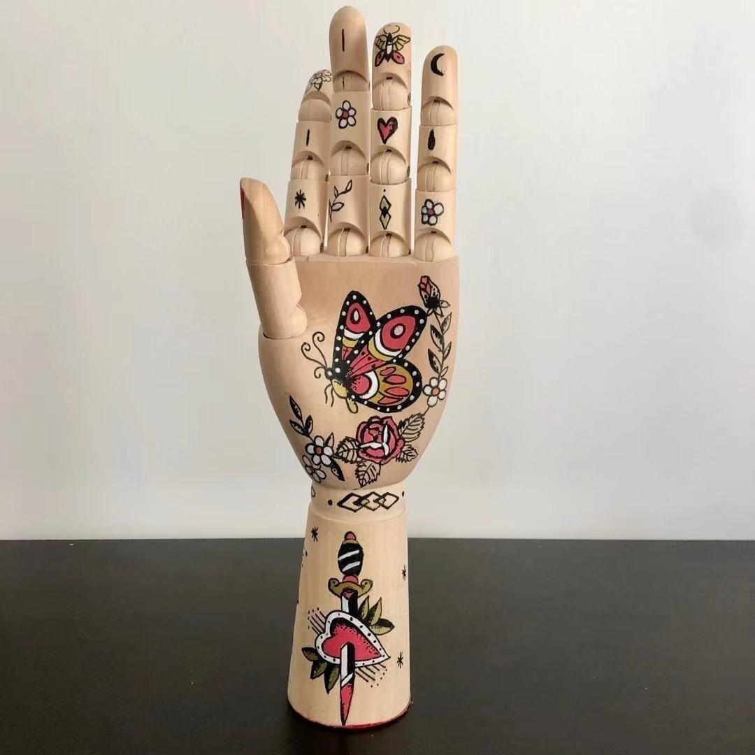Tattooed Wooden Movable Joint Hand Decor