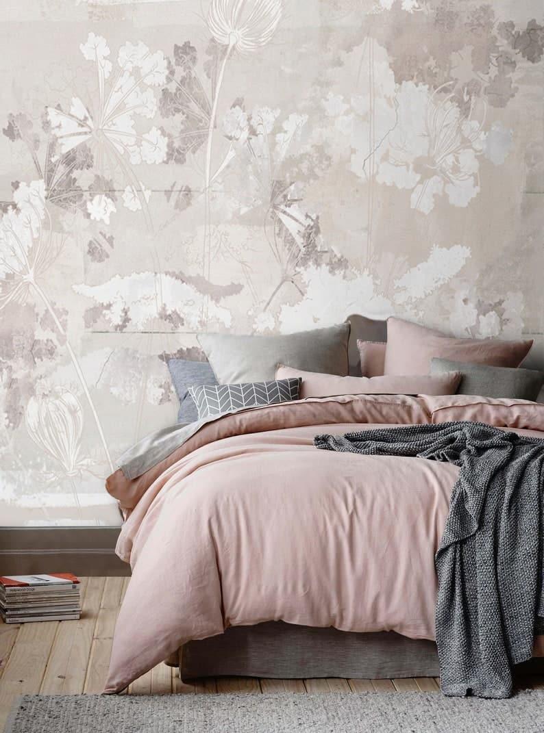 Taupe Mauve Abstract Floral Wallpaper Mural