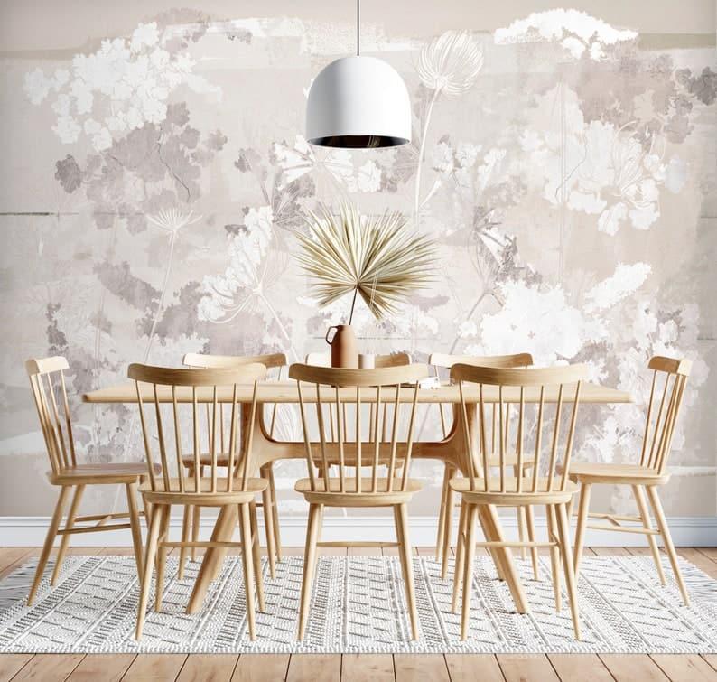 Taupe Mauve Abstract Floral Wallpaper Mural