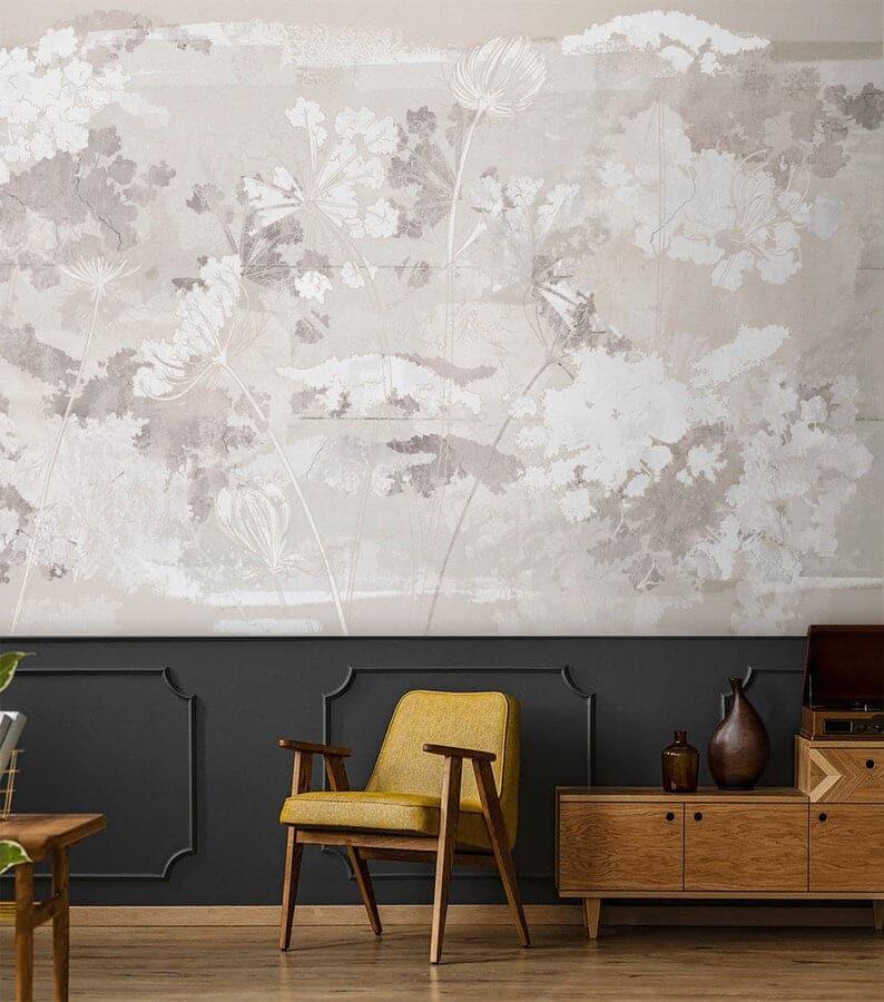 Taupe Mauve Abstract Floral Wallpaper Mural