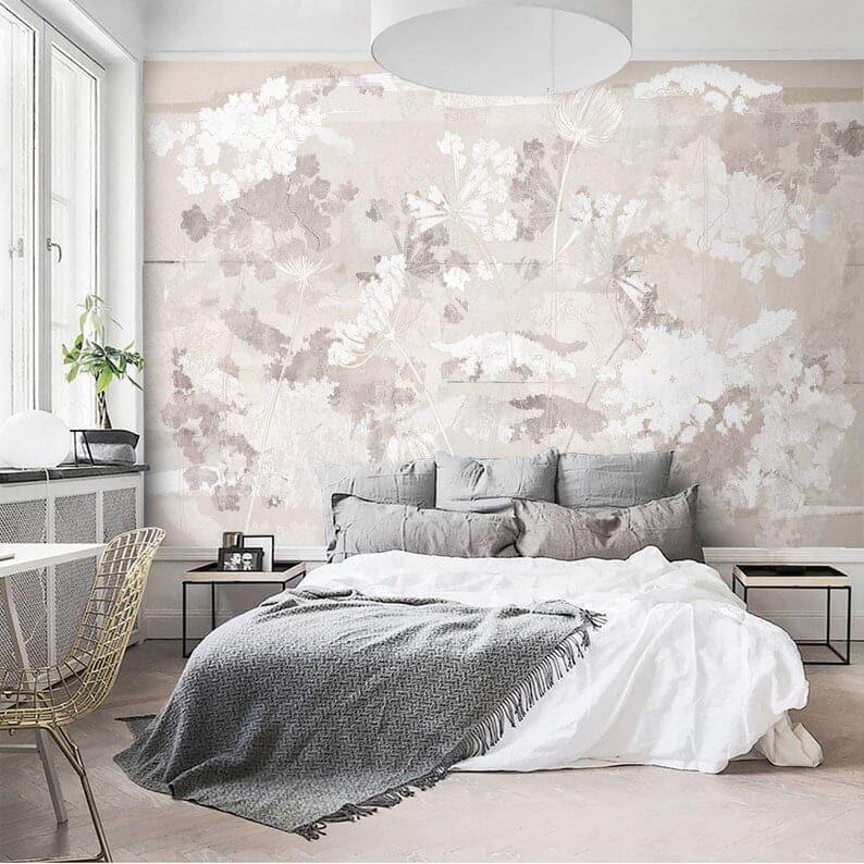 Taupe Mauve Abstract Floral Wallpaper Mural