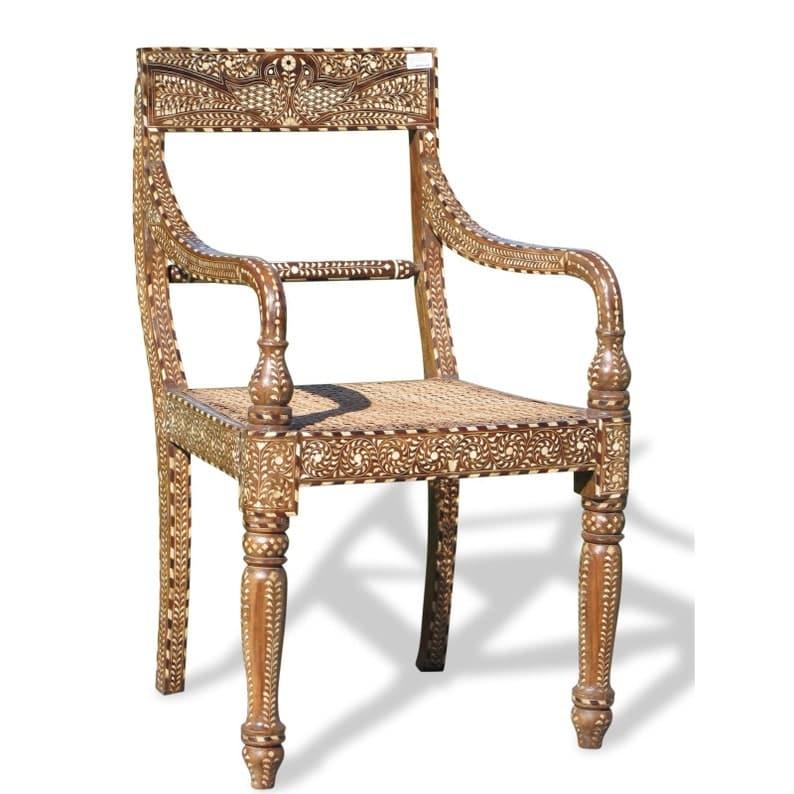 Teakwood Bone Inlaid Chair with Arms - MAIA HOMES