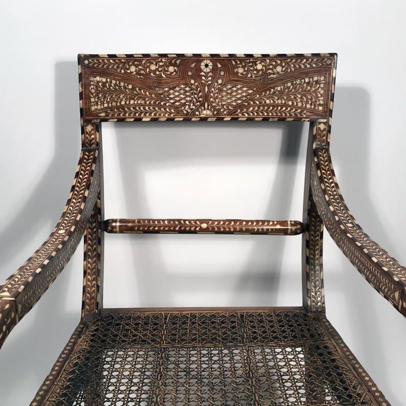 Teakwood Bone Inlaid Chair with Arms - MAIA HOMES