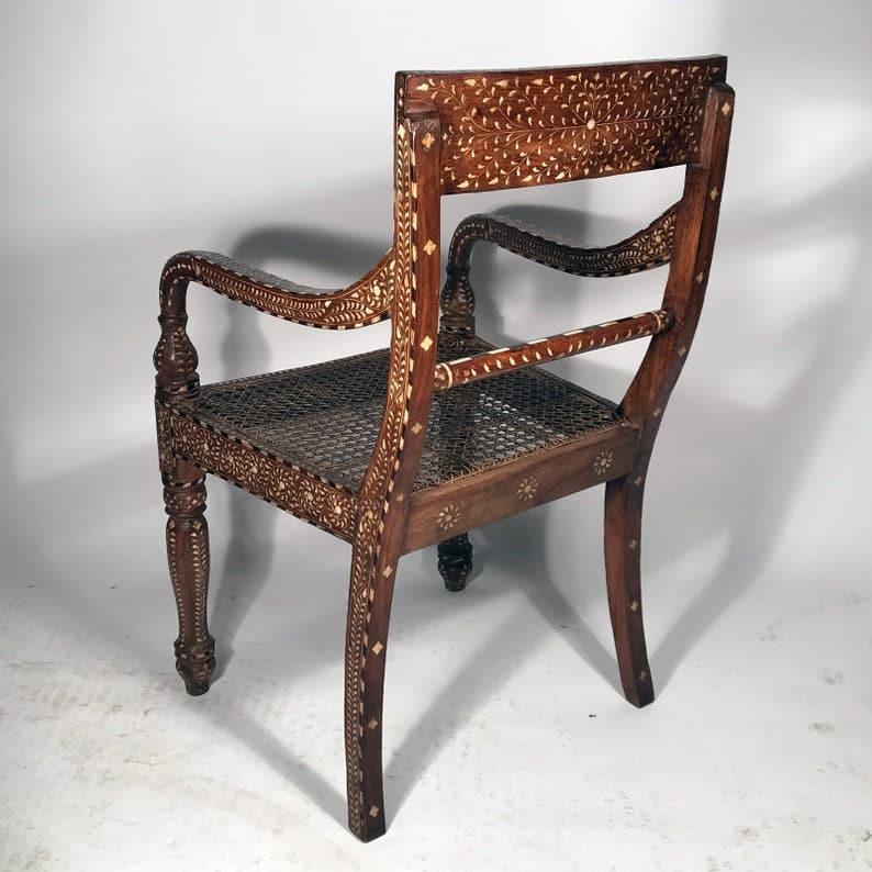 Teakwood Bone Inlaid Chair with Arms