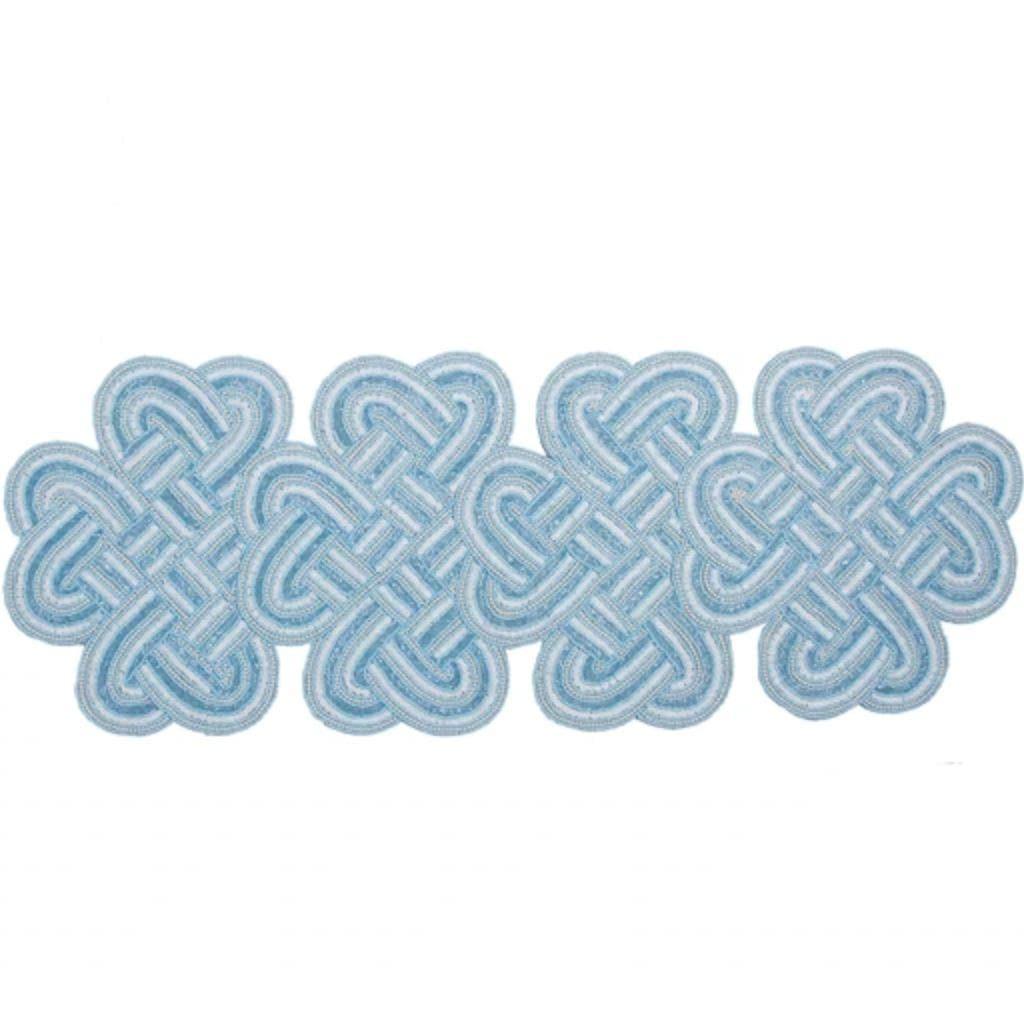 Teal Blue Knotted-Cable Shaped Beaded Table Runner