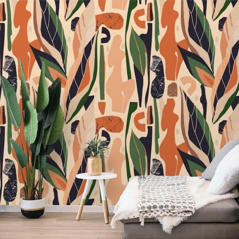 Terracotta Beige and Orange Abstract Wallpaper