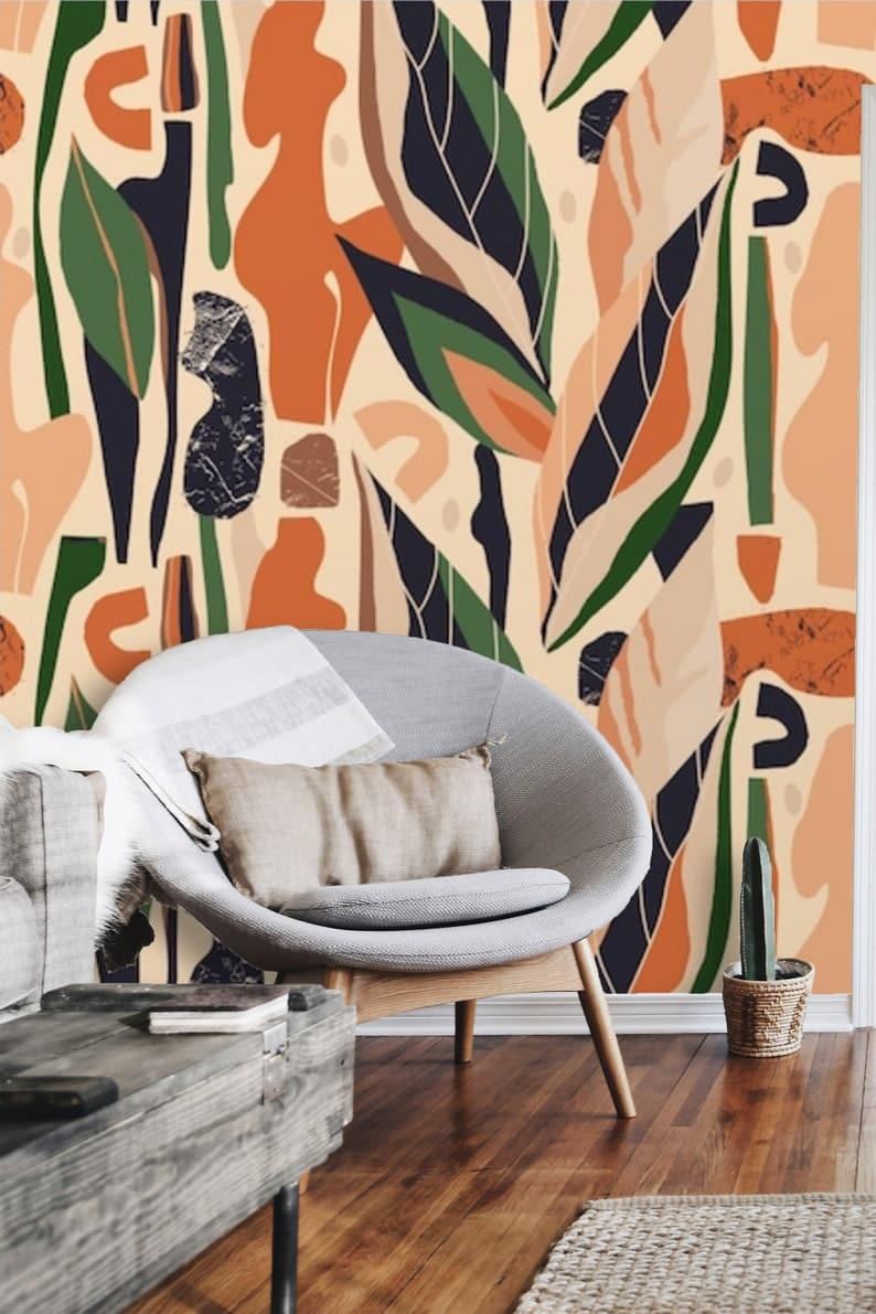 Terracotta Beige and Orange Abstract Wallpaper