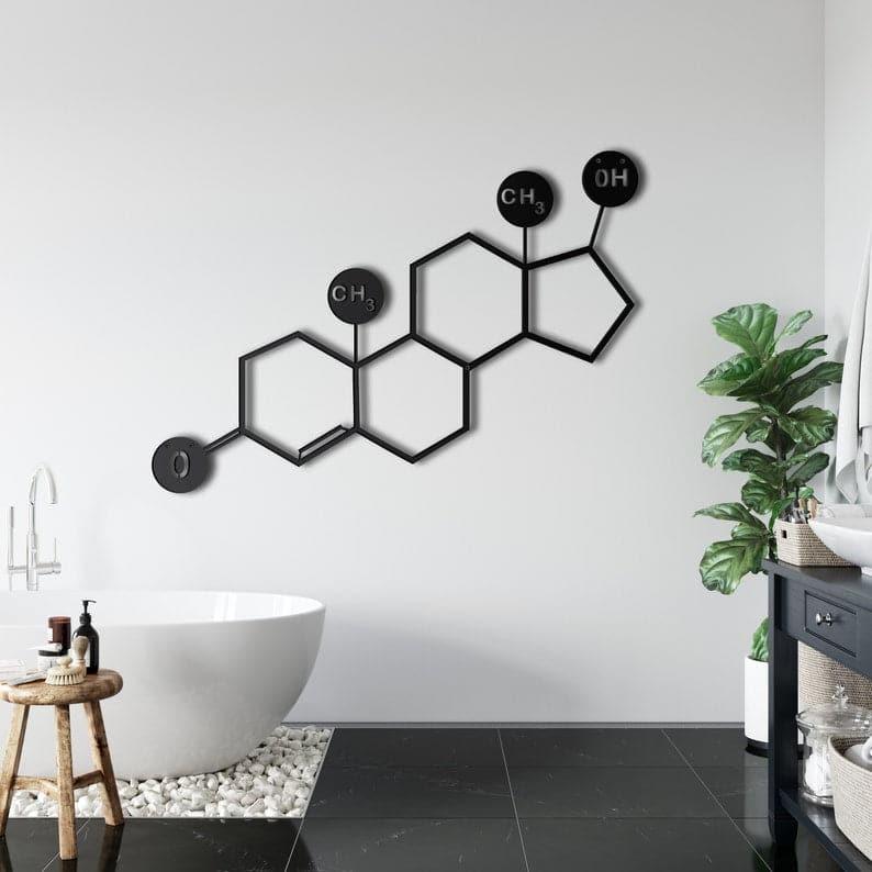 Testosterone Molecule Metal Wall Art Black