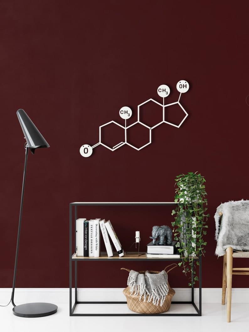 Testosterone Molecule Metal Wall Art White