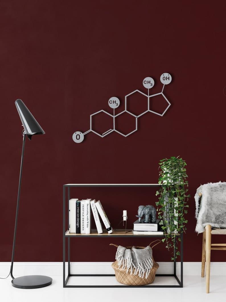 Testosterone Molecule Metal Wall Art Silver