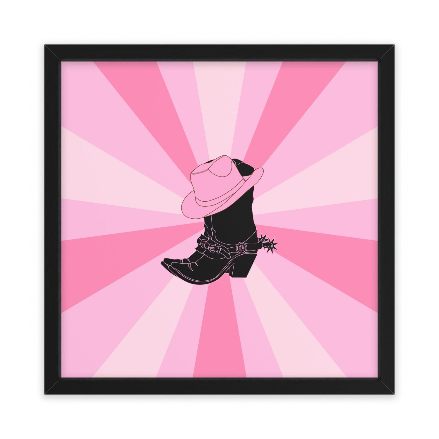 Texas Boots Funky Pink Framed Poster Wall Art 24″ x 24″ (Square) Semi Glossy