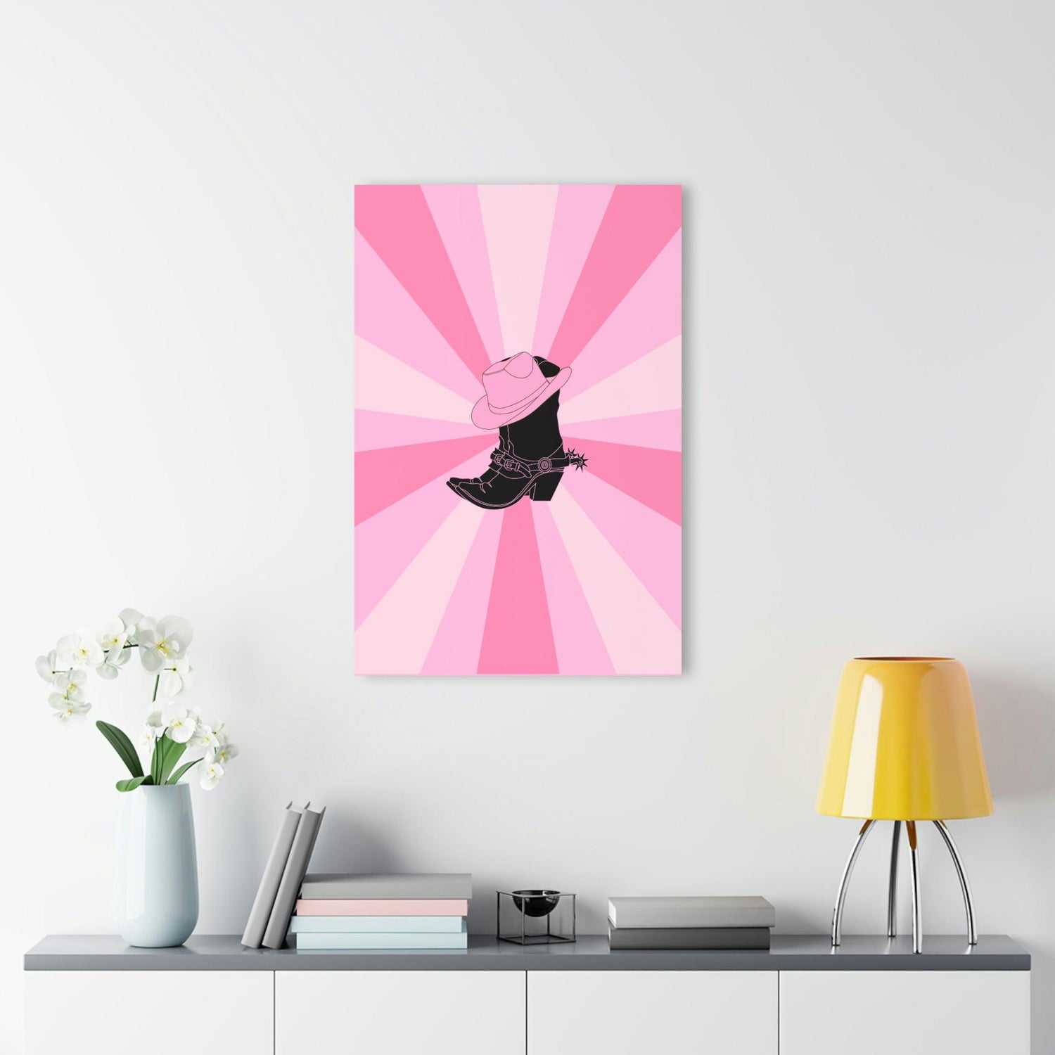 Texas Boots Pink Funky Acrylic Print Wall Art with French Cleat Hanging 24" x 36" (Vertical) 0.25''