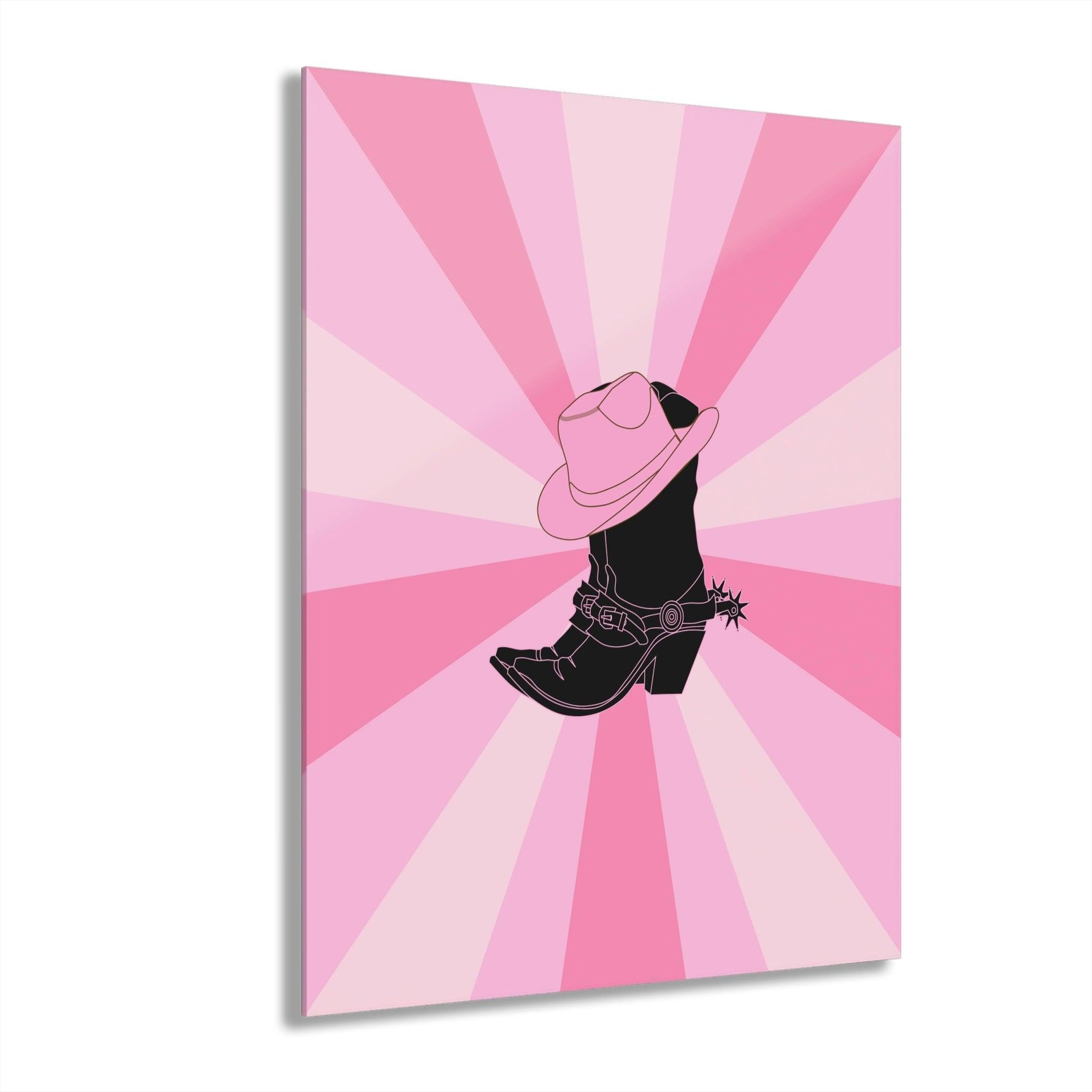 Texas Boots Pink Funky Acrylic Print Wall Art with French Cleat Hanging 16″ x 20″ (Vertical) 0.25''