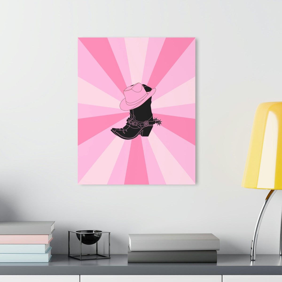 Texas Boots Pink Funky Acrylic Print Wall Art with French Cleat Hanging