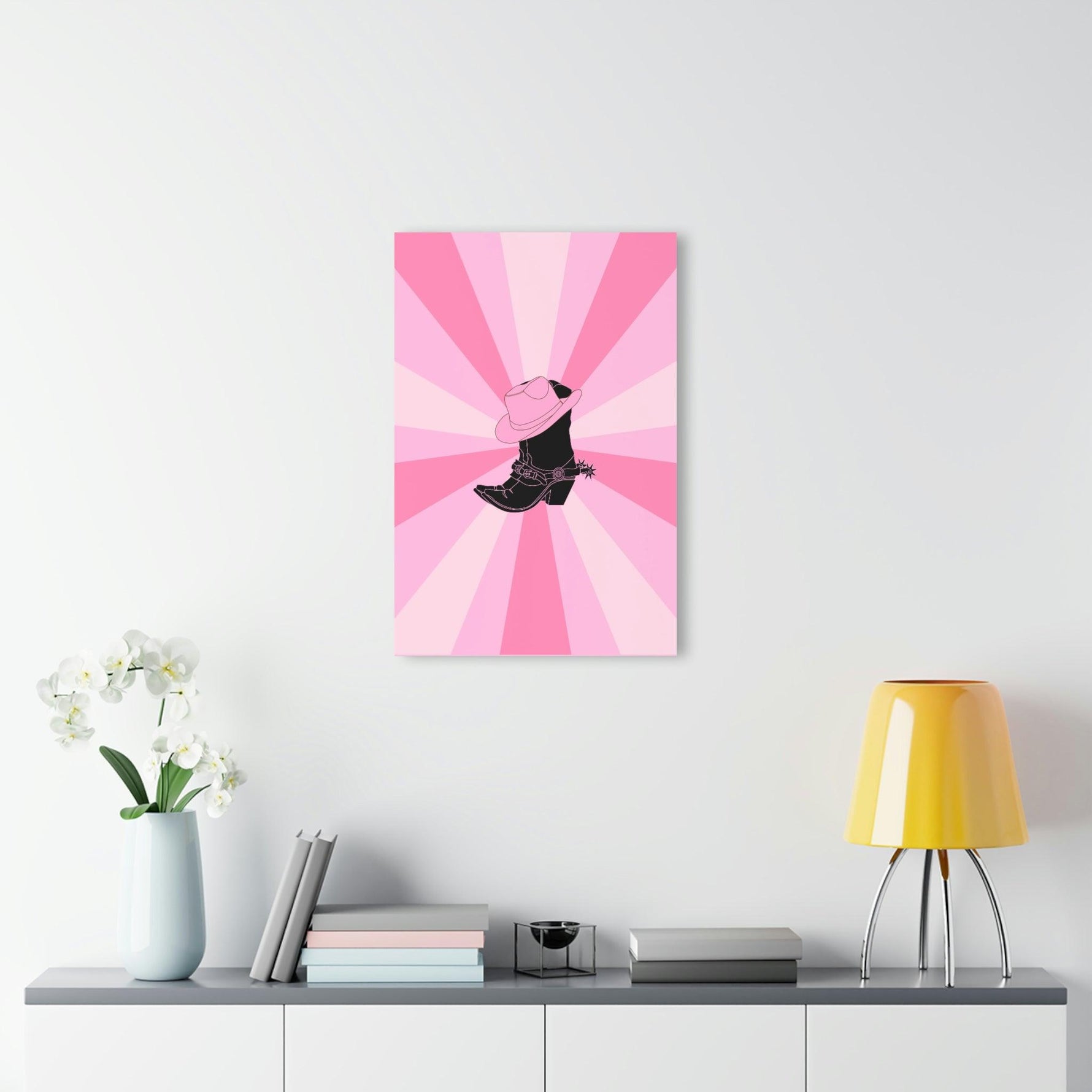 Texas Boots Pink Funky Acrylic Print Wall Art with French Cleat Hanging