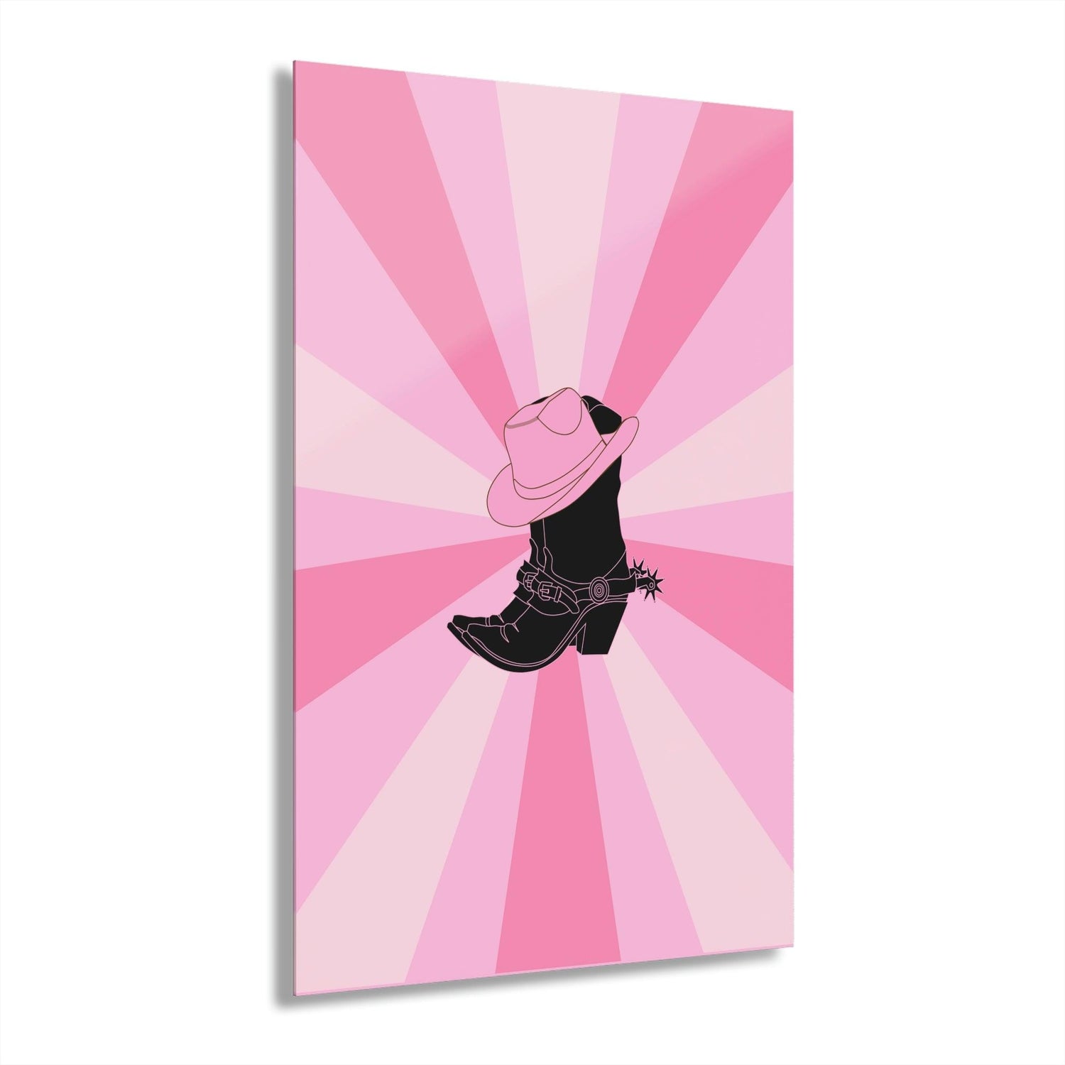 Texas Boots Pink Funky Acrylic Print Wall Art with French Cleat Hanging