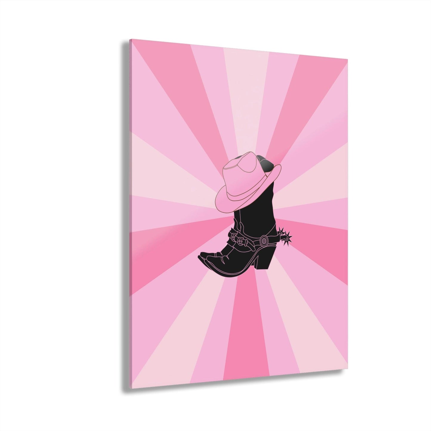 Texas Boots Pink Funky Acrylic Print Wall Art with French Cleat Hanging - MAIA HOMES