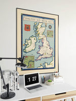 The Booklovers Map of the British Isles 1927| Britain Old Map Wall Print