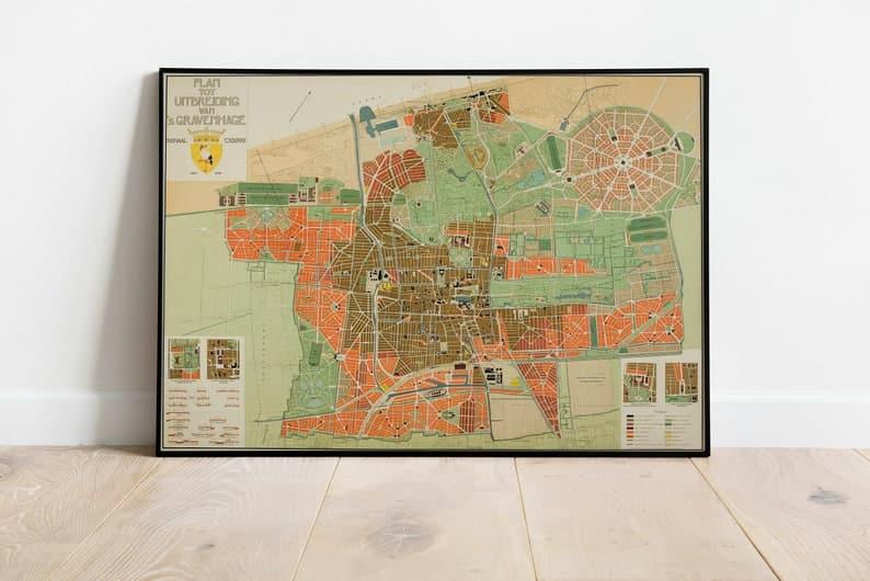 The Hague City Map Wall Print| 1908 Den Haag Map