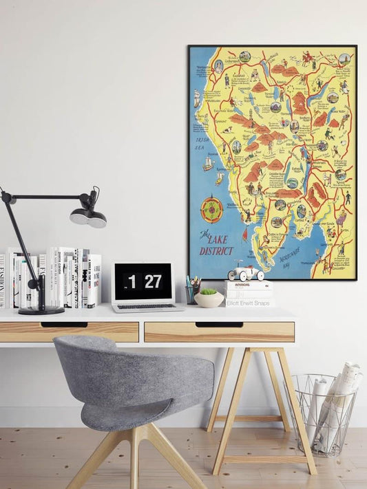 The Lake District Map of England| Lake District Map Wall Art Print