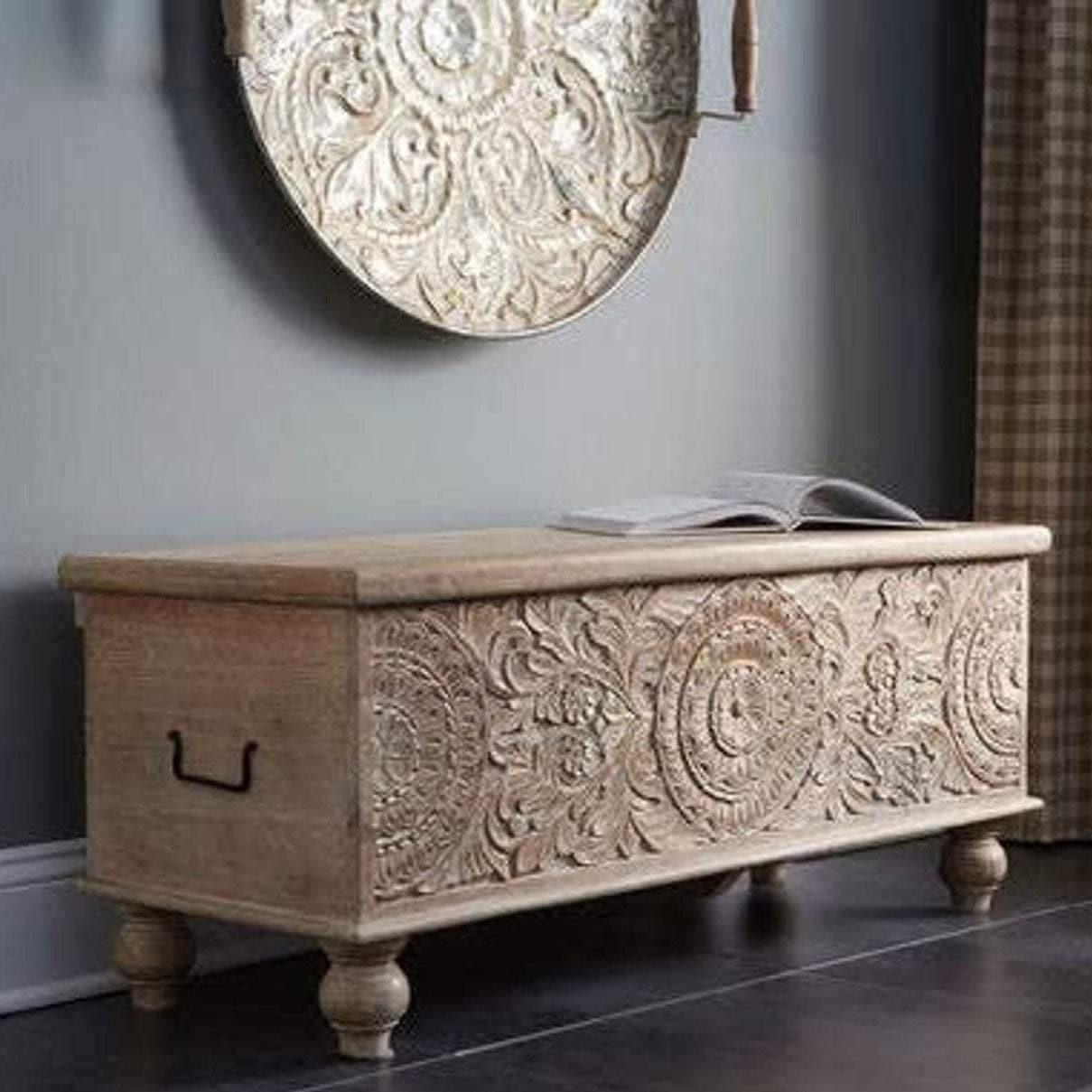 The Queen's Hand Carved Solid Wood Chest - MAIA HOMES