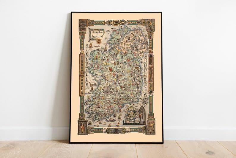 The Story Map of Ireland 1936| Ireland Old Map Wall Print